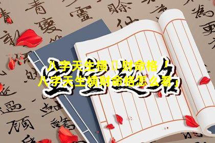 八字天生横 ☘ 财命格「八字天生横财命格怎么看」